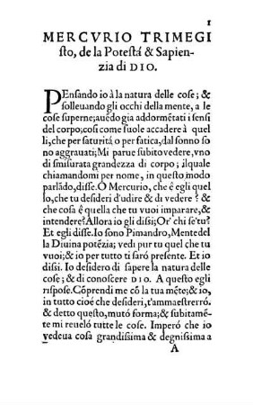 Mercvrio Trimegisto, de la Potesta & Sapienzia di Dio.