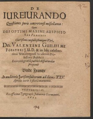 De Iureiurando : Quaestiones iuris controversi miscellaneae