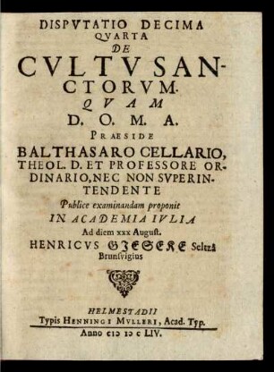 Disputatio Decima Quarta De Cultu Sanctorum