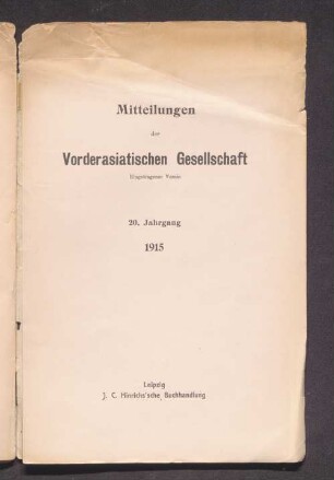 Mitteilungen der Vorderasiatischen Gesellschaft