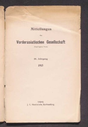 Mitteilungen der Vorderasiatischen Gesellschaft