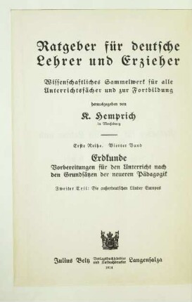 Teil 2: Die außerdeutschen Länder Europas : ein Beitrag zur deutschen Erdkunde