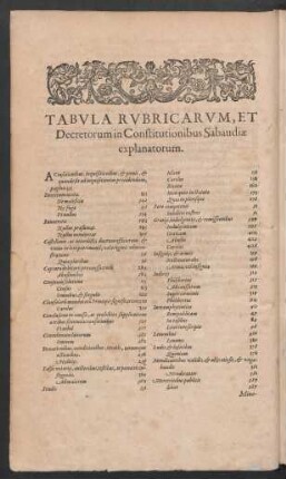 Tabula Rubricarum ...