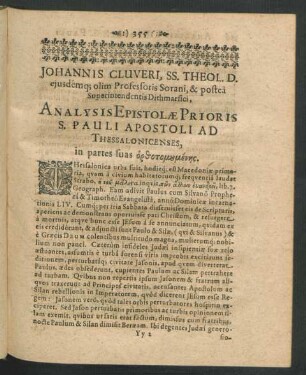 Johannis Cluveri ... Analysis Epistolae Prioris S. Pauli Apostoli Ad Thessalonicenses.