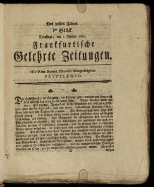 Ites Stück Dienstags, den 1. Januar. 1765. - Xtes Stück Freytags, den 1. Februarii 1765.