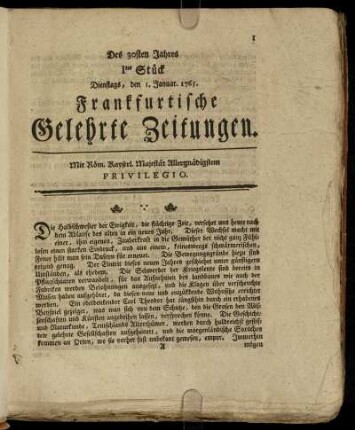 Ites Stück Dienstags, den 1. Januar. 1765. - Xtes Stück Freytags, den 1. Februarii 1765.
