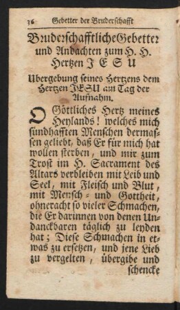 Bruderschafftliche Gebetter und Andachten zum H. H. Hertzen JESU.