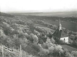 Dresden-Pillnitz. Blick von der Wünschendorfer Straße über die Weinbergkirche nach Südsüdost