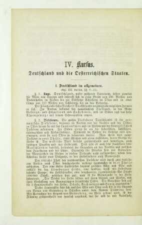 IV. Kursus. Deutschland und die Oesterreichischen Staaten