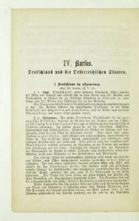 IV. Kursus. Deutschland und die Oesterreichischen Staaten
