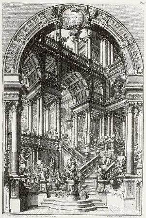 Theaterdekoration für Passionsdarstellungen : Pfeffel, Johann Andreas , nach Bibiena, Giuseppe Galli da: Architetture, E Prospettive Dedicate Alla Maestà Di Carlo Sesto Imperador De'romani. Augsburg, 1740. Kupferstich