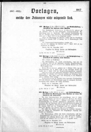 Anlage: (657-682), Vorlagen, welche den Zeitungen nicht mitgeteilt sind, 8. Dezember 1917