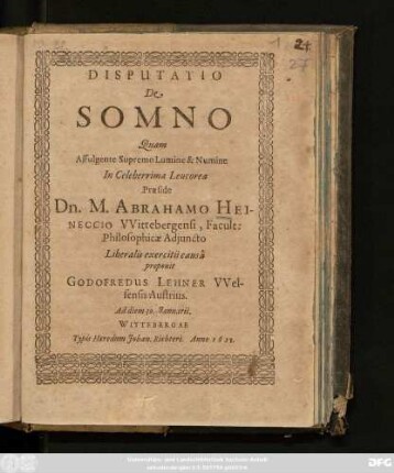 Disputatio De Somno