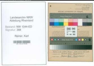 Entnazifizierung Karl Reiner , geb. 04.10.1885 (Lehrer)