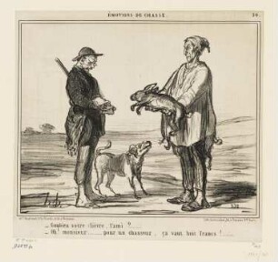 Combien votre lièvre, l’ami ? … Blatt 20 der Folge "Émotions de Chasse", in: "Le Charivari", Paris 1858