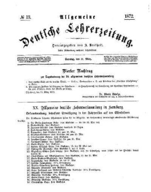 Vierter Nachtrag zur Tagesordnung der 20. allgemeinen deutschen Lehrerversammlung