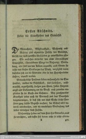 Erster Abschnitt. Ueber die Krankheiten des Gemüths