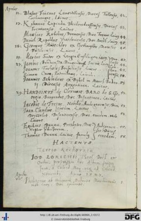 [fol. 186] Rektorat Jodocus Lorichius und Prorektorat Gallus Streitsteimer 1583