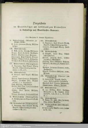 Häuserbuch : Verzeichnis der Grundbesitzer und selbständigen Einwohner in reihenfolge nach Brandkataster-Nummern