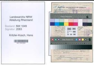 Entnazifizierung Hans Kritzler-Kosch , geb. 16.04.1920 (Arzt)