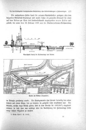 Karte: Querschnitt durch die Hafenanlage am Urban ; Karte: Hafen am Urban (Lageplan)