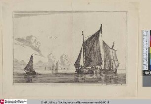 [Drei Segelschiffe auf ruhiger See; Three Sailing-vessels on Calm Waters]