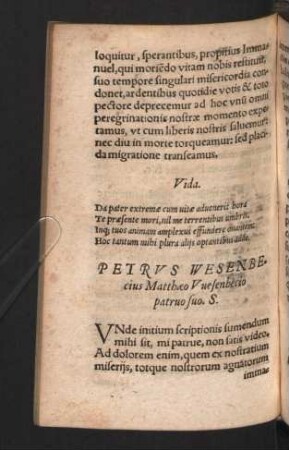 Petrus Wesenbecius Matthaeo Vuesenbecio patruo suo. S.