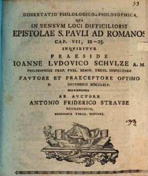 Diss. qua in sensum loci difficilioris epistolae S. Pauli ad Rom. C.VIII. 12 - 25 inquiritur