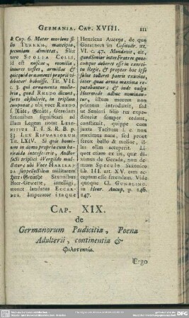 Cap. XIX. de Germanorum Pudicitia, Adulterii, continentia & Philoteknia