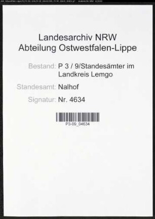 Sterberegister Standesamt Nalhof