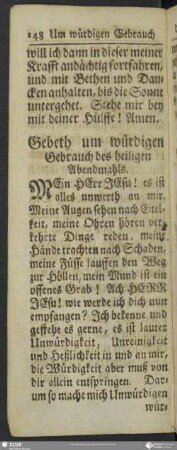 Gebeth um würdigen Gebrauch des heiligen Abendmahls