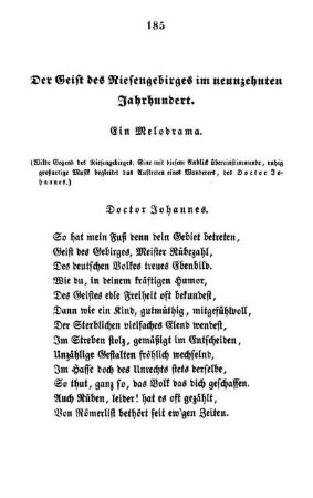 Der Geist des Riesengebirges im neunzehnten Jahrhundert. Ein Melodrama