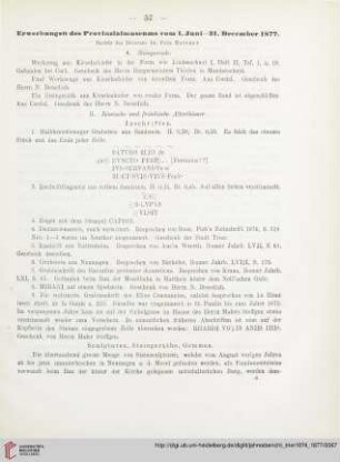 Erwerbungen des Provinzialmuseums vom 1. Juni-31. December 1877