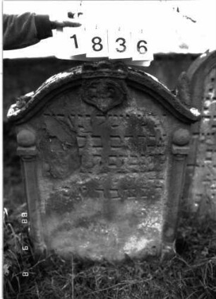 Grabstein 1836 (Index: 100096501) Maße HxBxT: 109x74x12 cm Symbolik: Krone, Schild: Grabstein 1836