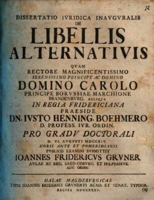Diss. iur. inaug. de libellis alternativis