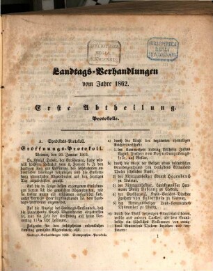 Verhandlungen des ... Landtags und der Gebietsvertretung von Sachsen-Weimar-Eisenach. Ordentlicher Landtag. Protokolle. 1862