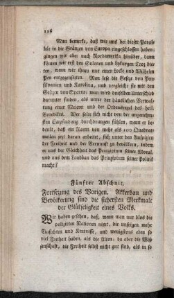 Fünfter Abschnit. Fortsezung des Vorigen. Akkerbau und Bevölkerung sind die sichersten Merkmale der Glükseligkeit eines Volks.