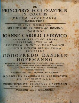 De Principibvs Ecclesiasticis In Comitiis Plvra Svffragia Habentibvs