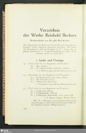 Verzeichnis der Werke Reinhold Beckers