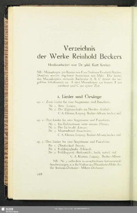 Verzeichnis der Werke Reinhold Beckers