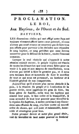 Proclamation. Le Roi Aux Haytiens, de l'Ouest et du Sud.
