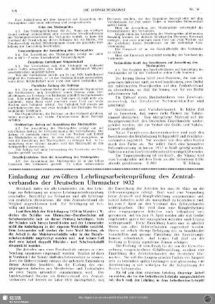Einladung zur zwölften Lehrlingsarbeitenprüfung des Zentralverbandes der Deutschen Uhrmacher 1932
