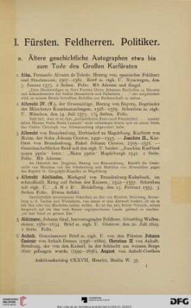 I. Fürsten. Feldherren. Politiker (Nr. 1-382)