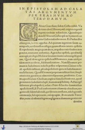 Epistola Ad Galatas cum Argumento