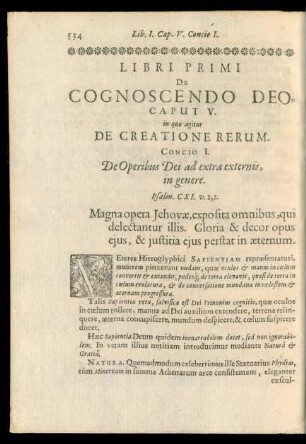 Caput V. in quo agitur De Creatione Rerum.