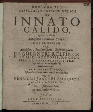 Disputatio Physico-Medica De Innato Calido