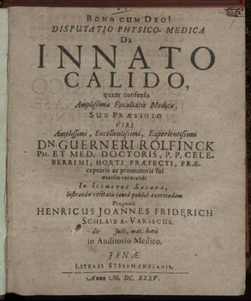 Disputatio Physico-Medica De Innato Calido