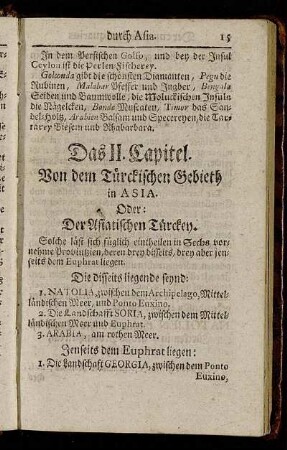 Das II. Capitel. Von dem Türckischen Gebieth in Asia.