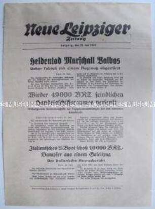 Extrablatt der "Neuen Leipziger Zeitung" u.a. zum Tod des italienischen Marschalls Balbo