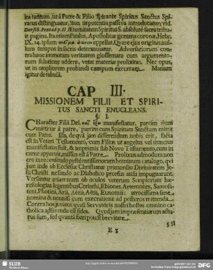 Cap. III. Missionem Filii Et Spiritus Sancti Enucleans